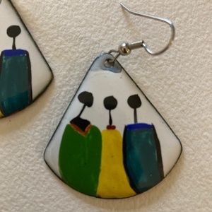 “HOST PICK”Vintage  African Painted Enamel on Copper Earrings